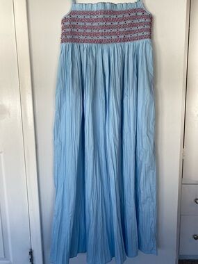 J. Crew Light Blue Maxi Skirt with Pink Smocked Bodice size medium